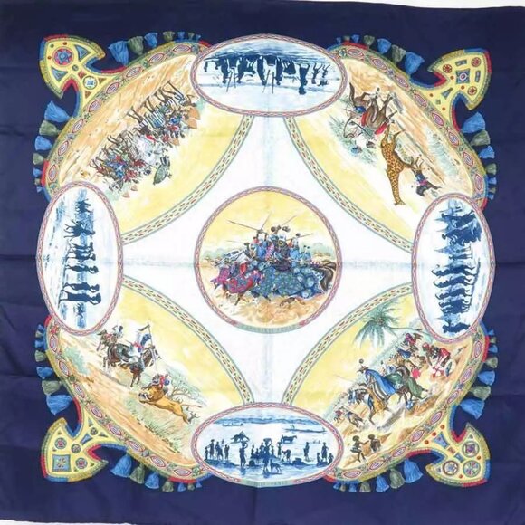 Auth HERMES Carre 90 Scarf Navy/Multicolor Silk - Picture 1 of 10